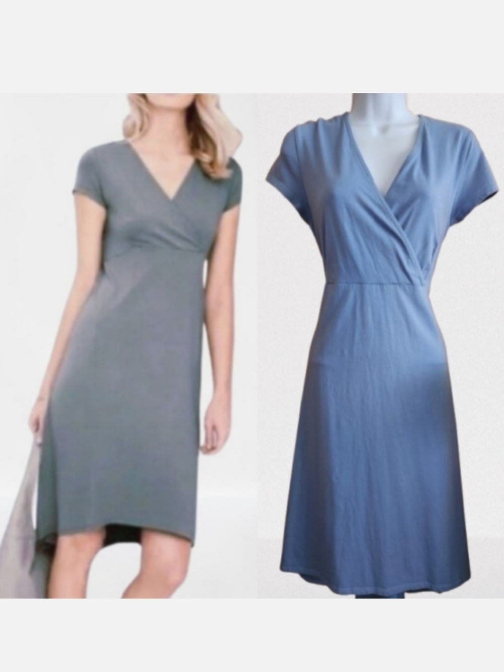 EileenFisher OrganicCotton Jersey Stretch Empire Waist HiLo SoftBlue Dress SizeM